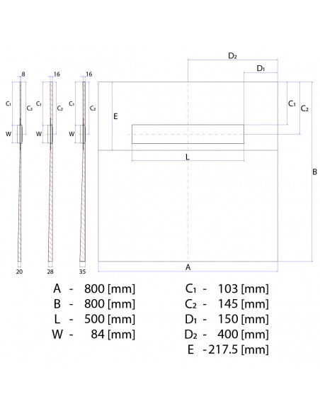 Duschelement - Wiper - Oneway - 800 - X - 800 - Mm - Line - Ponente - Komplett - Set
