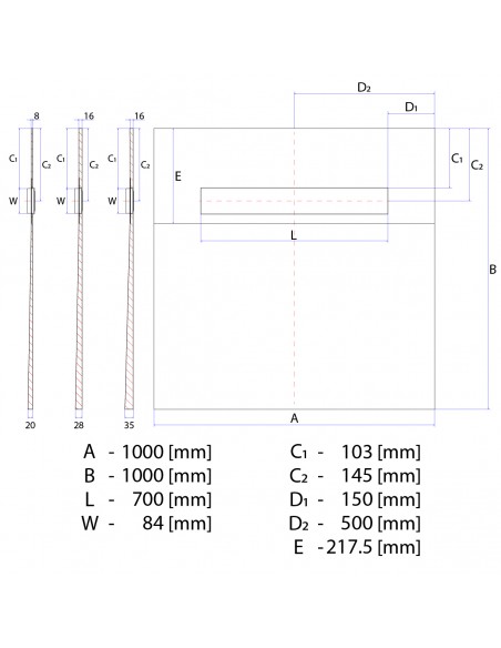 Duschelement - Wiper - Oneway - 1000 - X - 1000 - Mm - Line - Ponente - Komplett - Set