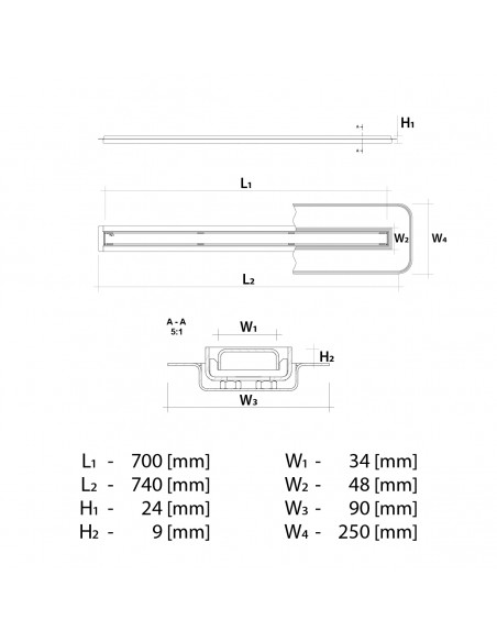 Niedrige - Duschrinne - Mit - Sekundaerentwaesserung - 70 - Cm - Wiper - Elite - Slim - Ponente