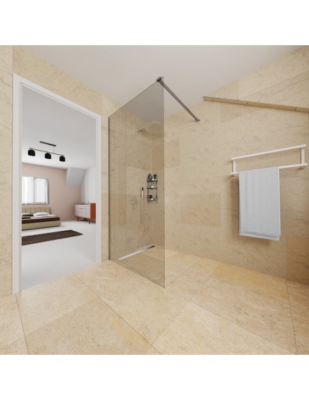 Anwendungsbeispiel: Offenes Bad Zum Schlafzimmer Mit Warmen Farben Mit Einer Regendusche Und Modernen Glaswand