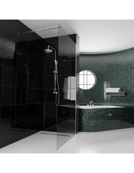 Anwendungsbeispiel: Dunkles Badezimmer Mit Grün - Schwarzen Fliesen Und Offenem Walk - In Duschbereich