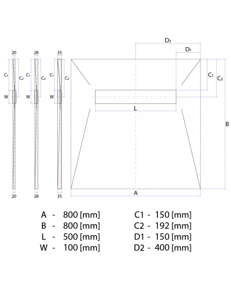 Duschelement - Fuer - Vinylboden - 80 - X - 80 - Cm - 4 - Seitiges - Gefaelle - Mit - Rinne - Wiper - Showerlay - Line - V...