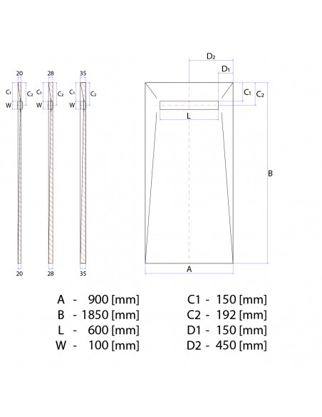 Duschelement - Fuer - Vinylboden - 90 - X - 185 - Cm - 4 - Seitiges - Gefaelle - Mit - Rinne - Wiper - Showerlay - Line - ...