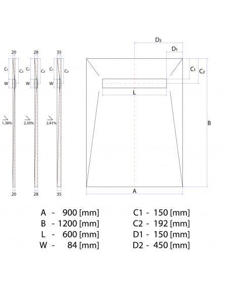 Duschelement - 90 - X - 120 - Cm - 4 - Seitiges - Gefaelle - Mit - Rinne - Wiper - Showerlay - Line - Premium - Pure - Fue...