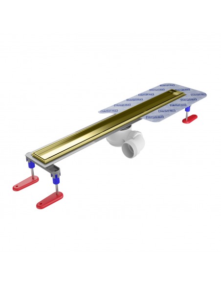 Komplett - Set: Linearer Ablauf Mit Sekundärentwässerung Und Designrost Pure Gold ([surface]), Inklusive Siphon
