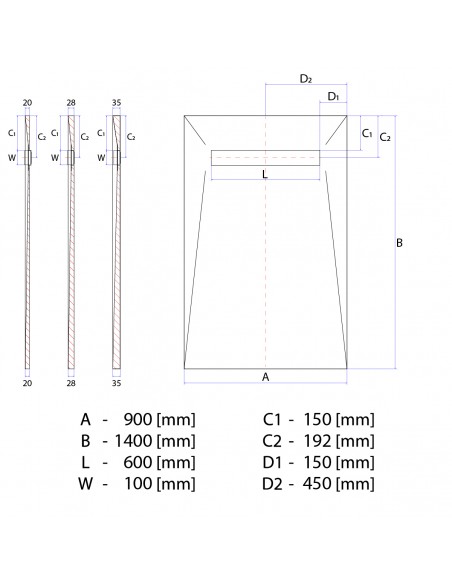 Duschelement - Fuer - Vinylboden - 90 - X - 140 - Cm - 4 - Seitiges - Gefaelle - Mit - Rinne - Wiper - Showerlay - Line - ...