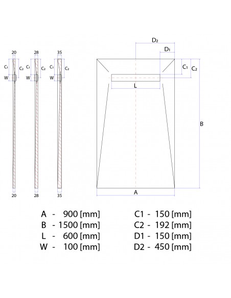 Duschelement - Fuer - Vinylboden - 90 - X - 150 - Cm - 4 - Seitiges - Gefaelle - Mit - Rinne - Wiper - Showerlay - Line - ...