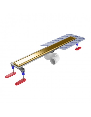 Komplett - Set: Linearer Ablauf Mit Sekundärentwässerung Und Designrost Ponente Brass ([surface]), Inklusive Siphon