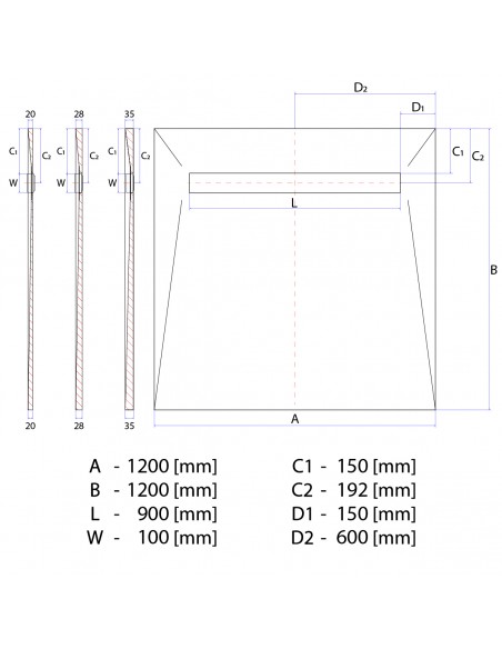 Duschelement - Fuer - Vinylboden - 120 - X - 120 - Cm - 4 - Seitiges - Gefaelle - Mit - Rinne - Wiper - Showerlay - Line -...