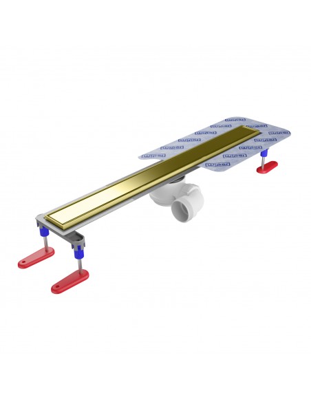 Komplett - Set: Linearer Ablauf Mit Sekundärentwässerung Und Designrost Ponente Gold ([surface]), Inklusive Siphon