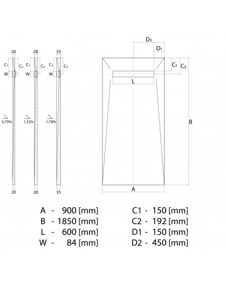 Duschelement - 90 - X - 185 - Cm - 4 - Seitiges - Gefaelle - Mit - Rinne - Wiper - Showerlay - Line - Premium - Pure - Fue...