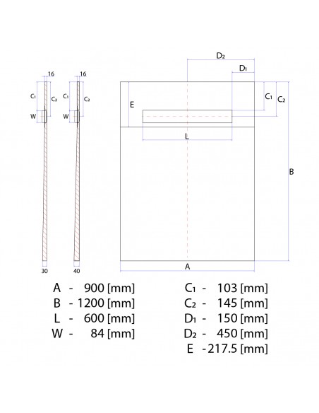 Duschelement - 90 - X - 120 - Cm - 1 - Seitiges - Gefaelle - Mit - Rinne - Wiper - Oneway - Line - Premium - Pure - Fuer -...