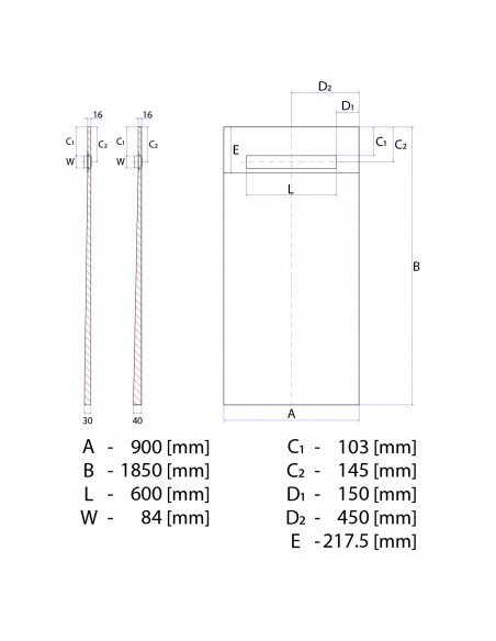 Duschelement - 90 - X - 185 - Cm - 1 - Seitiges - Gefaelle - Mit - Rinne - Wiper - Oneway - Line - Premium - Pure - Fuer -...