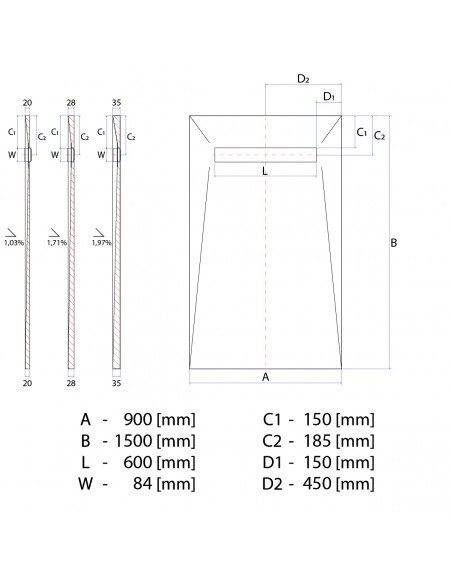 Duschelement - 90 - X - 150 - Cm - 4 - Seitiges - Gefaelle - Mit - Sekundaerentwaesserung - Wiper - Showerlay - Line - Eli...