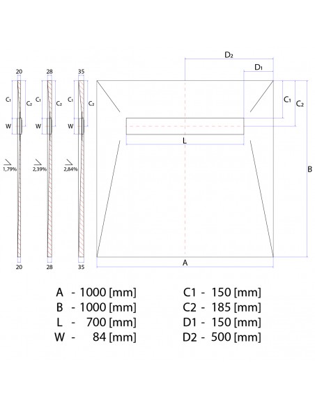 Duschelement - 100 - X - 100 - Cm - 4 - Seitiges - Gefaelle - Mit - Sekundaerentwaesserung - Wiper - Showerlay - Line - El...