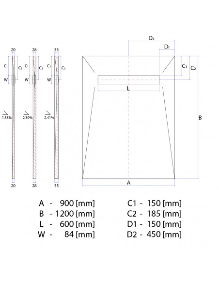 Duschelement - 90 - X - 120 - Cm - 4 - Seitiges - Gefaelle - Mit - Sekundaerentwaesserung - Wiper - Showerlay - Line - Eli...