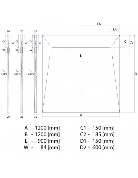 Duschelement - 120 - X - 120 - Cm - 4 - Seitiges - Gefaelle - Mit - Sekundaerentwaesserung - Wiper - Showerlay - Line - El...