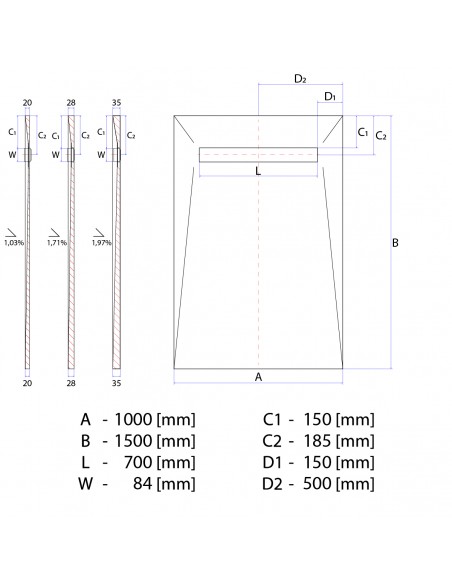 Duschelement - 100 - X - 150 - Cm - 4 - Seitiges - Gefaelle - Mit - Sekundaerentwaesserung - Wiper - Showerlay - Line - El...