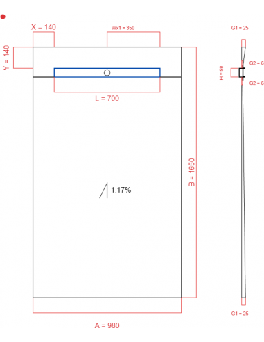 Showerbase Wiper 1 Way 980 X 1650 Mm. . . 