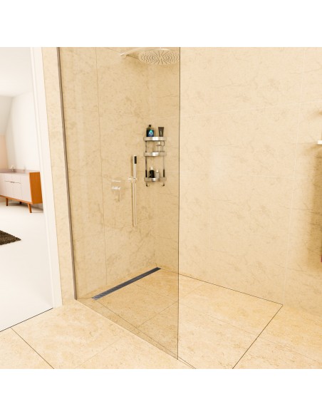 Modern, Glas & Kalkstein, 4 - Seitiges Gefälle & Ablauf Mit Silberne Abdeckung Mit Diagonalem Muster