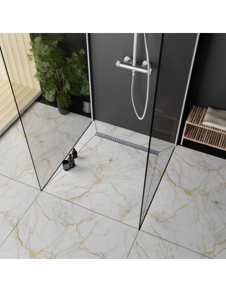 Offen, Goldene Marmorfliesen, 4 - Seitiges Gefälle & Ablauf Mit Silberne Abdeckung Mit Diagonalem Muster