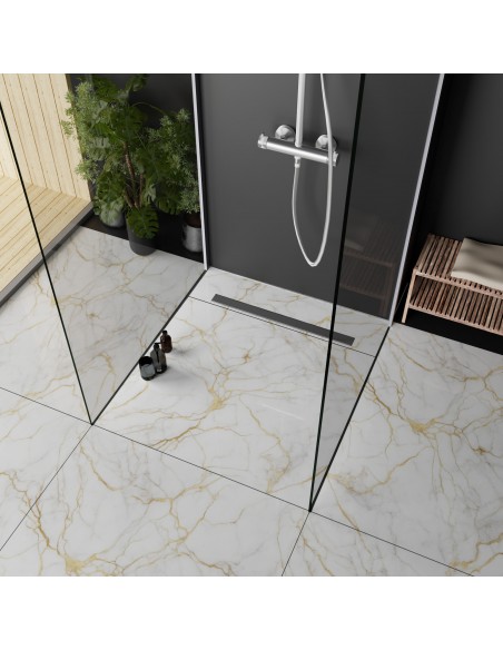 Offen, Goldene Marmorfliesen, 1 - Seitiges Gefälle & Ablauf Mit Silberne Glatte Edelstahlabdeckung