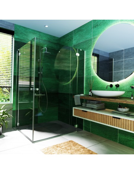 Smaragd - Dusche, Glaswand, 1 - Seitiges Gefälle & Ablauf Mit Silberne Abdeckung Mit Rundem Muster