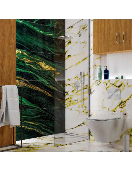 Smaragd Gold Marmor, Holz, 1 - Seitiges Gefälle & Ablauf Mit Silberne Abdeckung Mit Rundem Muster