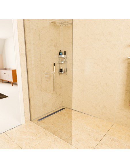 Modern, Glas & Kalkstein, 1 - Seitiges Gefälle & Ablauf Mit Silberne Abdeckung Mit Diagonalem Muster