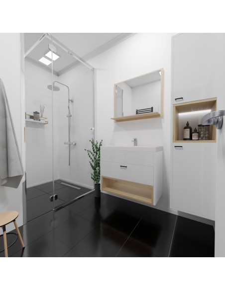 Minimalist - Bad, Dunkler Boden, 1 - Seitiges Gefälle & Ablauf Mit Silberne Glatte Edelstahlabdeckung