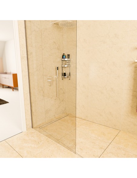 Modern, Glas & Kalkstein, 4 - Seitiges Gefälle & Ablauf Mit Silberne Befliesbare Abdeckung