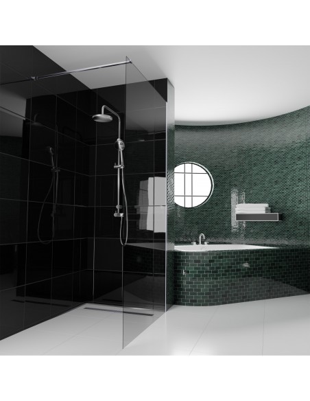 Dunkles Bad, Schwarz - Grün, 1 - Seitiges Gefälle & Ablauf Mit Silberne Abdeckung Mit Quadratischen Öffnungen