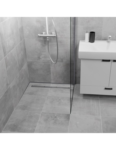 Walk - In, Helle XL - Fliesen, 1 - Seitiges Gefälle & Ablauf Mit Silberne Glatte Edelstahlabdeckung