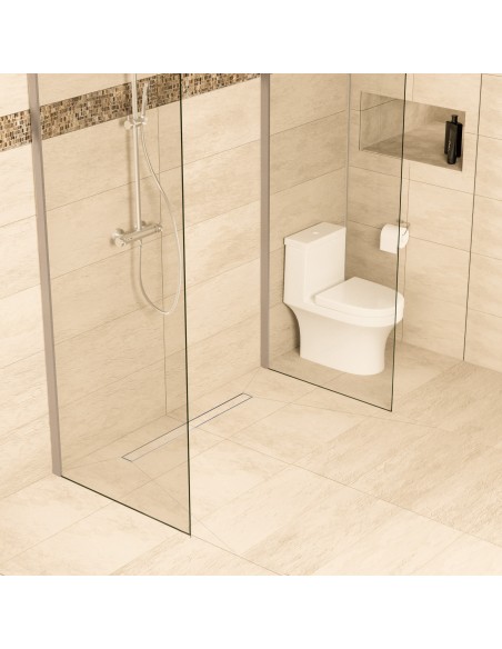 Offene Dusche, Beige Fliesen, 4 - Seitiges Gefälle & Ablauf Mit Silberne Befliesbare Abdeckung