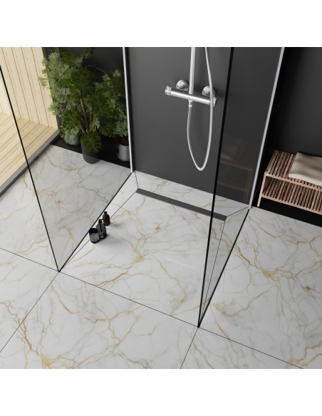 Offen, Goldene Marmorfliesen, 4 - Seitiges Gefälle & Ablauf Mit Silberne Glatte Edelstahlabdeckung