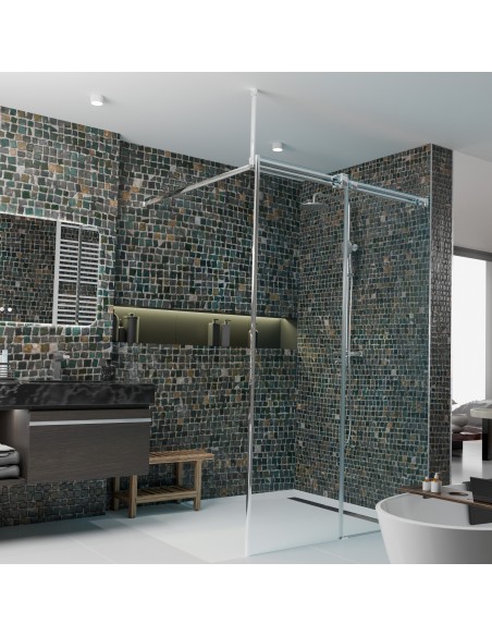 Mosaik, Grün - & Erdtöne, 4 - Seitiges Gefälle & Ablauf Mit Silberne Abdeckung Mit Rundem Muster