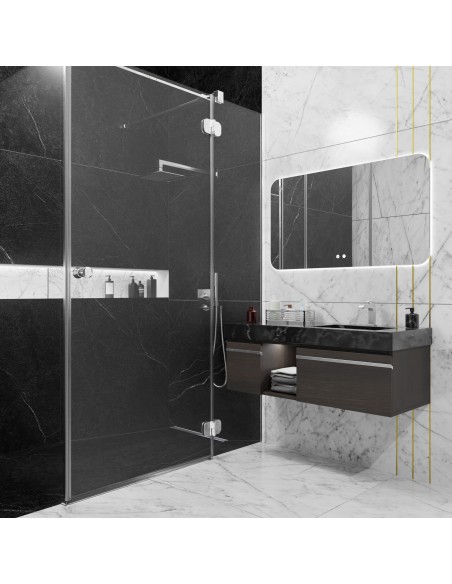 S W Marmordusche, Gold - Akzent, 4 - Seitiges Gefälle & Ablauf Mit Silberne Abdeckung Mit Rundem Muster