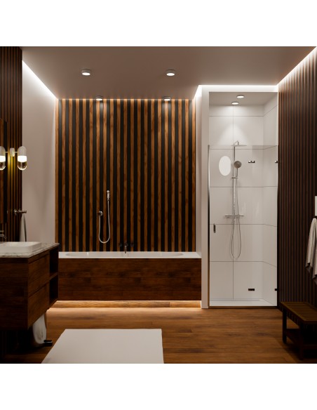 Dunkle Holzlamellen, Weiß, 1 - Seitiges Gefälle & Ablauf Mit Silberne Glatte Edelstahlabdeckung