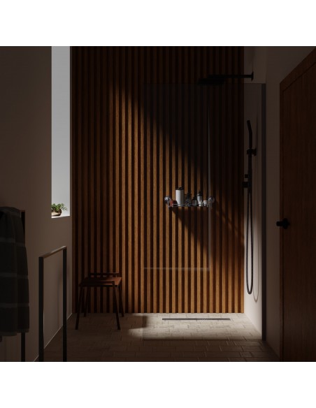 Holzlamellen, Natürliches Licht, 1 - Seitiges Gefälle & Ablauf Mit Silberne Abdeckung Mit Diagonalem Muster