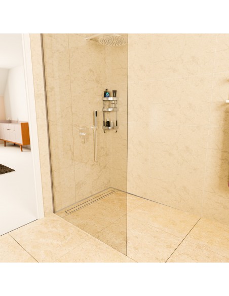 Modern, Glas & Kalkstein, 1 - Seitiges Gefälle & Ablauf Mit Silberne Befliesbare Abdeckung