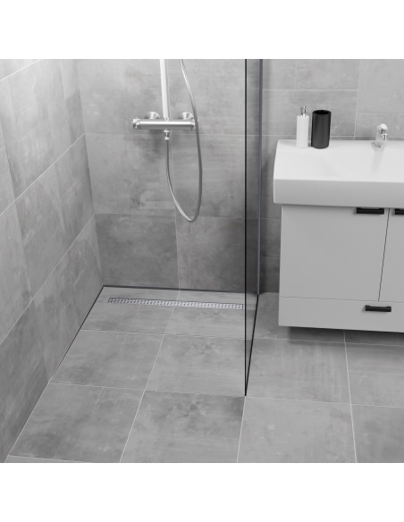 Walk - In, Helle XL - Fliesen, 1 - Seitiges Gefälle & Ablauf Mit Silberne Abdeckung Mit Quadratischen Öffnungen