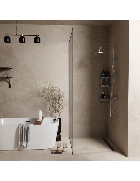 Luxuriöses Mikrozement - Bad Mit Badewanne Und Black Sirocco Ablauf