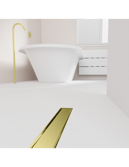 Modernes Badezimmer Mit Badewanne Und Gold Reversible Ablauf Im Weißen Boden
