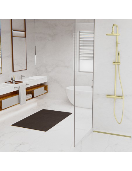 Geräumiges Marmorbad Mit Gold Reversible Ablauf Und Moderner Dusche