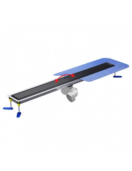 Mikrozement - Duschablauf - Set: Linearablauf Mit Geruchsverschluss Und Abdeckung Reversible Black