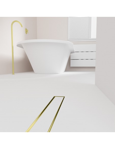 Modernes Badezimmer Mit Badewanne Und Gold Reversible Ablauf Im Weißen Boden