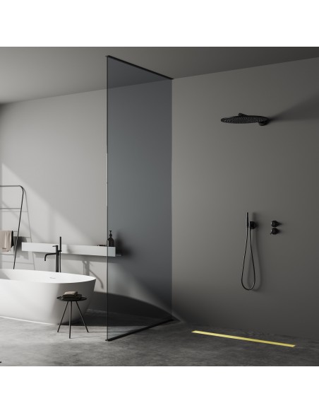 Minimalistisches Bad Mit Badewanne Und Eingebautem Gold Reversible Ablauf