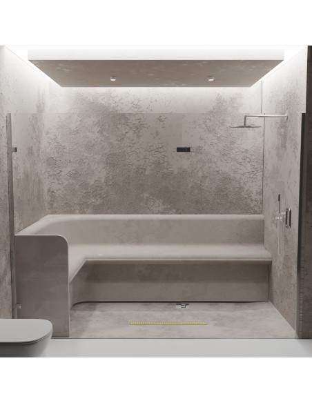 Großer Wellness - Duschbereich Mit Gold Sirocco Ablauf, Betonwänden Und Sitz