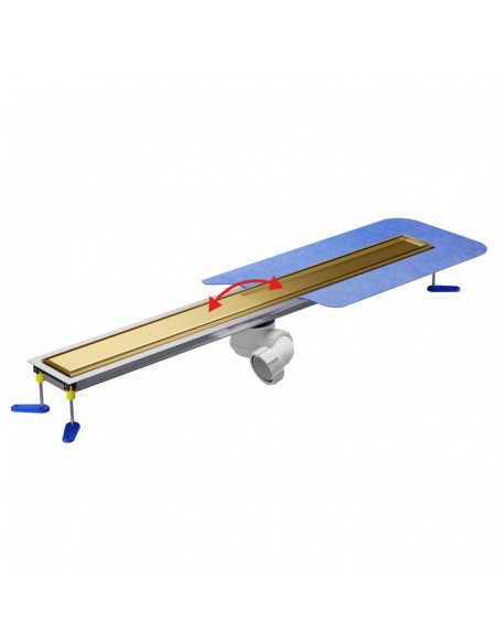 Mikrozement - Duschablauf - Set: Linearablauf Mit Geruchsverschluss Und Abdeckung Reversible Brass