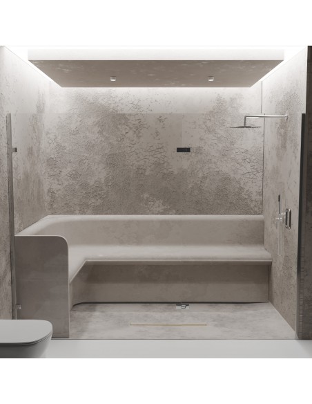 Großer Wellness - Duschbereich Mit Brass Pure Ablauf, Betonwänden Und Sitz